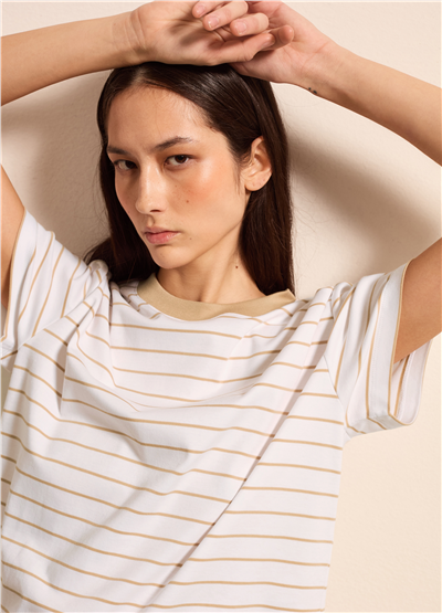 Bej Çizgili Boxy Fit Tişört