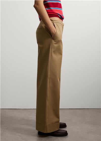 Bej Esnek pamuklu normal kalıp pantolon