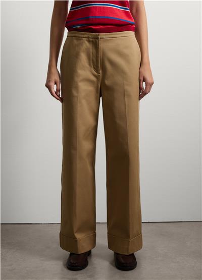 Bej Esnek pamuklu normal kalıp pantolon