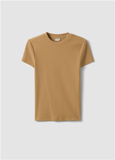 Bej Esnek Pamuklu Regular Fit Kısa Kollu Tişört