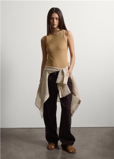 Bej Esnek Pamuklu Regular Kalıp Üst