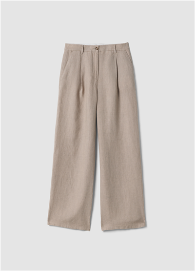 Bej Keten Regular Fit Pantolon