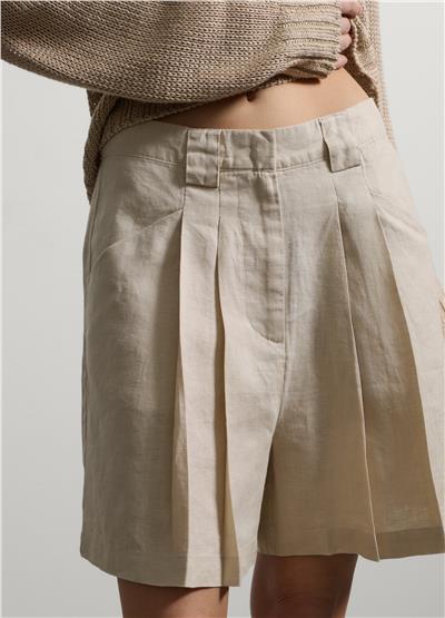 Bej Keten Regular Fit Şort