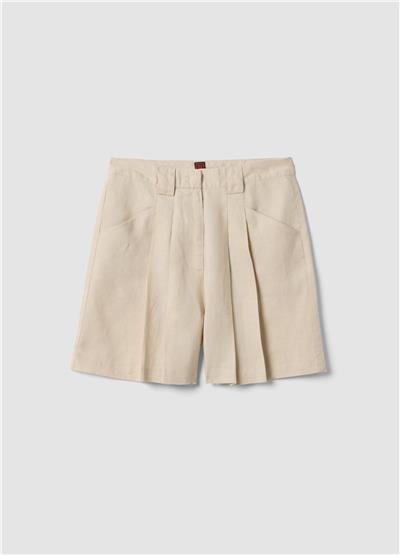 Bej Keten Regular Fit Şort