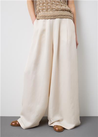 Bej Keten Ve Viskoz Karışımlı Regular Kalıp Palazzo Pantolon