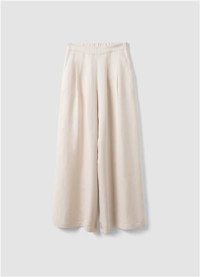 Bej Keten Ve Viskoz Karışımlı Regular Kalıp Palazzo Pantolon