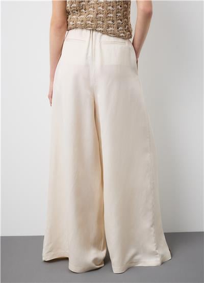 Bej Keten Ve Viskoz Karışımlı Regular Kalıp Palazzo Pantolon
