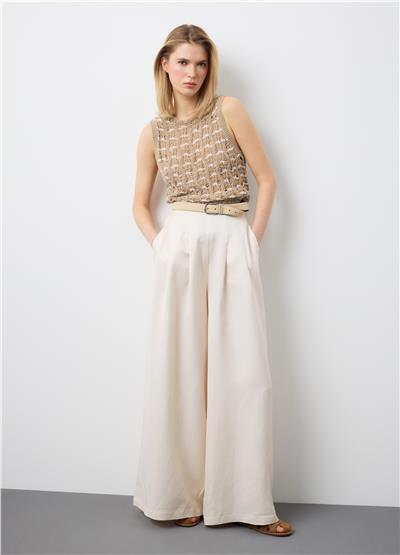 Bej Keten Ve Viskoz Karışımlı Regular Kalıp Palazzo Pantolon