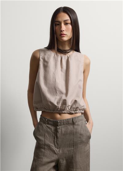 Bej Kolsuz Keten Karışımlı Oversize Üst
