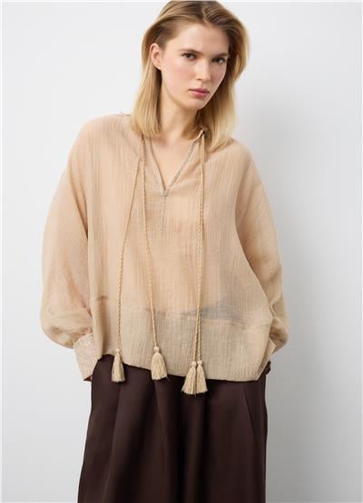 Bej Lyocell Karışımlı Regular Bluz