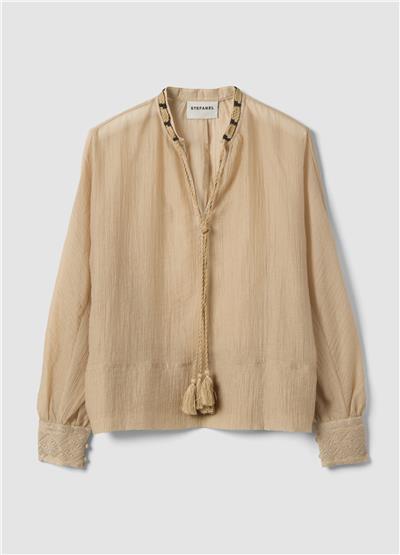 Bej Lyocell Karışımlı Regular Bluz