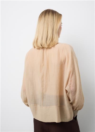 Bej Lyocell Karışımlı Regular Bluz