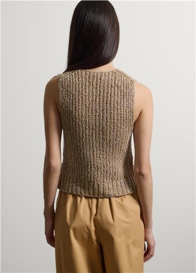 Bej Pamuk Karışımlı Düğmeli Bluz