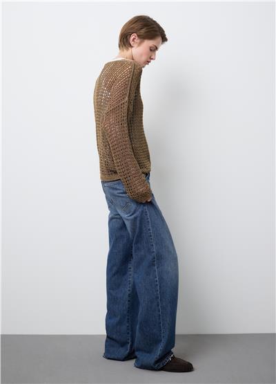 Kahverengi File Örgü Üst 