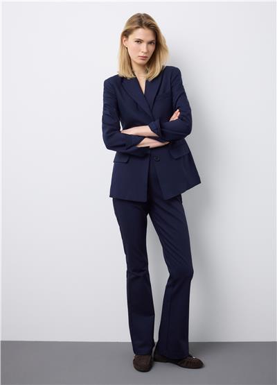 Dar Kesim Esnek Pamuklu Mavi Blazer Ceket