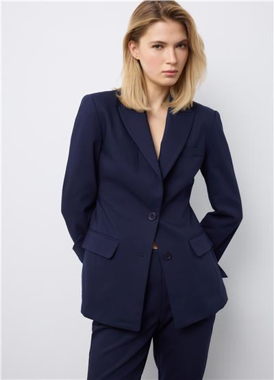 Dar Kesim Esnek Pamuklu Mavi Blazer Ceket