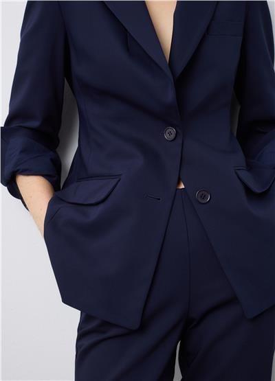 Dar Kesim Esnek Pamuklu Mavi Blazer Ceket