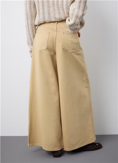 Bej Regular Kesimli İspanyol Paça Saf Denim Kot Pantolon