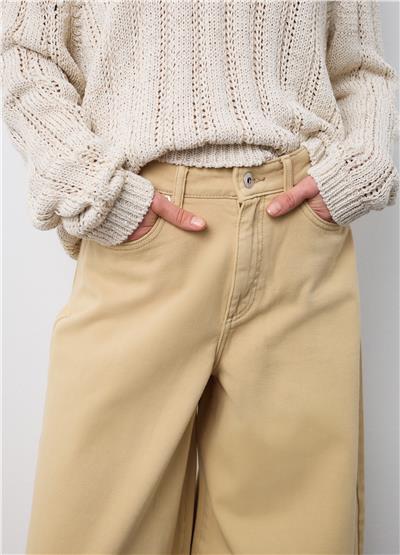 Bej Regular Kesimli İspanyol Paça Saf Denim Kot Pantolon