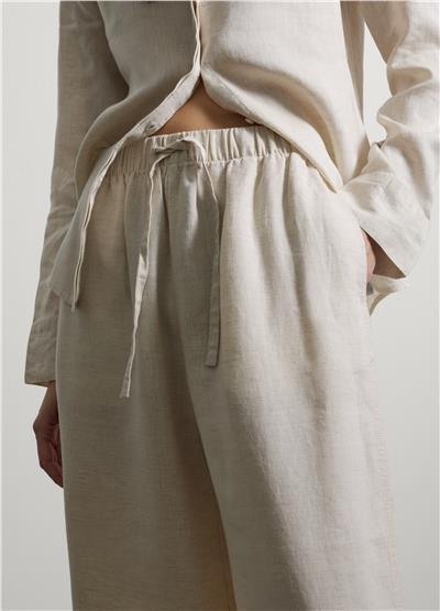 Bej Saf Keten Bol Paça Jogger Pantolon