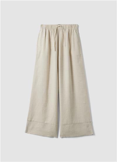 Bej Saf Keten Bol Paça Jogger Pantolon