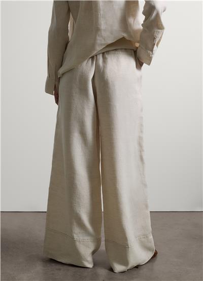 Bej Saf Keten Bol Paça Jogger Pantolon