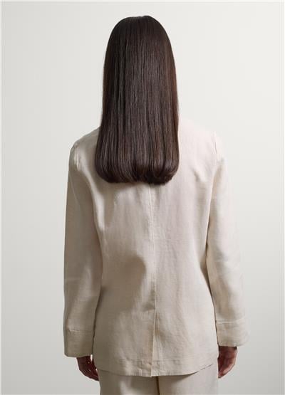 Bej Saf Keten Regular Kalıp Blazer Ceket