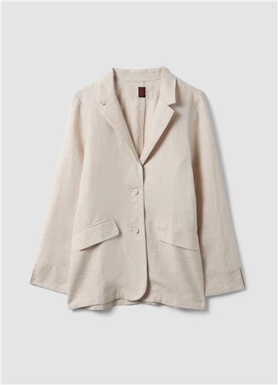 Bej Saf Keten Regular Kalıp Blazer Ceket