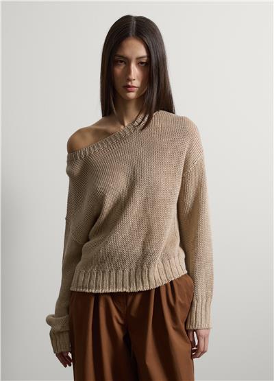 Bej Saf Keten Regular Kalıp Kazak