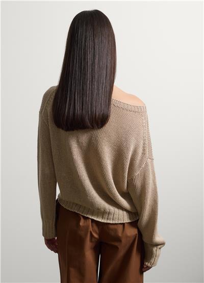 Bej Saf Keten Regular Kalıp Kazak