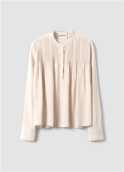 Bej Saf Viskoz Bant Yakalı Regular Kalıp Gömlek