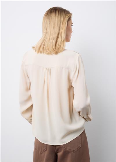 Bej Saf Viskoz Bant Yakalı Regular Kalıp Gömlek