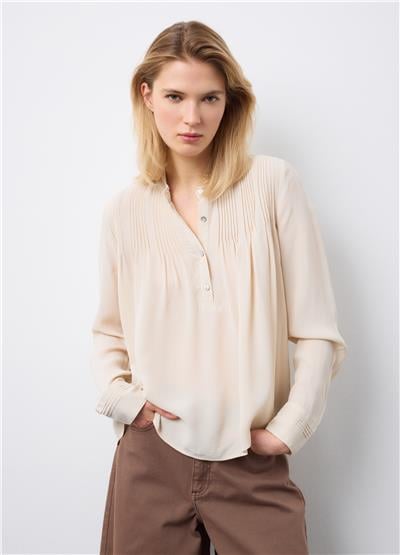 Bej Saf Viskoz Bant Yakalı Regular Kalıp Gömlek