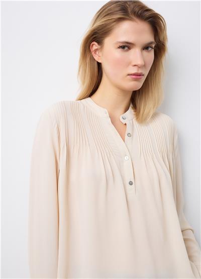 Bej Saf Viskoz Bant Yakalı Regular Kalıp Gömlek