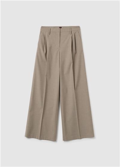 Bej Karışımlı Esnek  Bol Paça Pantolon