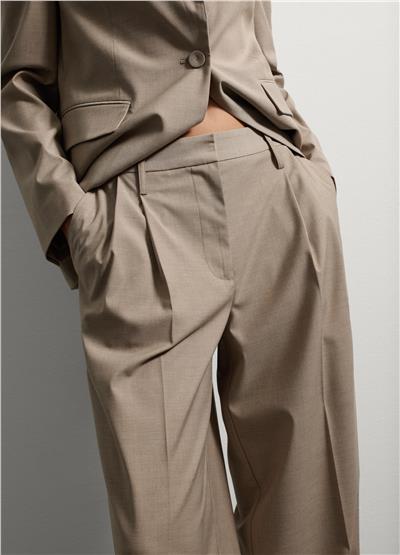 Bej Karışımlı Esnek  Bol Paça Pantolon