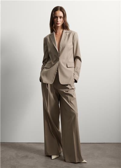 Bej Karışımlı Esnek  Bol Paça Pantolon