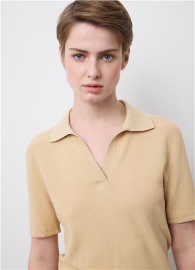 Bej Pamuk-Kaşmir Karışımı Polo Tişört 