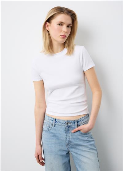 Beyaz Esnek Pamuklu Regular Fit Kısa Kollu Tişört