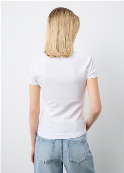 Beyaz Esnek Pamuklu Regular Fit Kısa Kollu Tişört