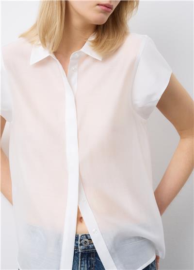 Beyaz Lyocell Karışımlı Kısa Kollu Regular Kalıp Gömlek