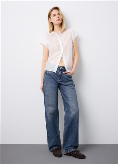 Beyaz Lyocell Karışımlı Kısa Kollu Regular Kalıp Gömlek