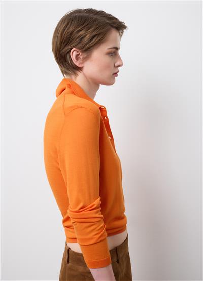 Turuncu Lyocell ve Pamuktan Üretilmiş Normal Kesim Polo Yaka Kazak