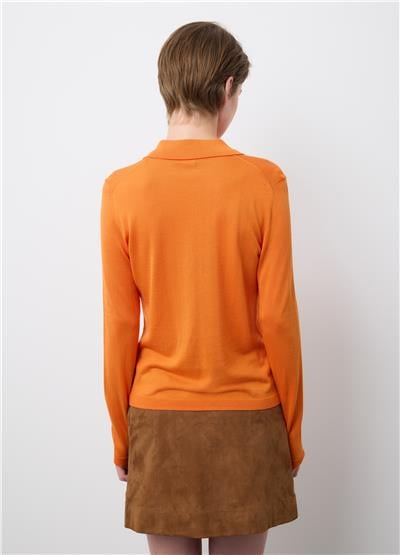 Turuncu Lyocell ve Pamuktan Üretilmiş Normal Kesim Polo Yaka Kazak