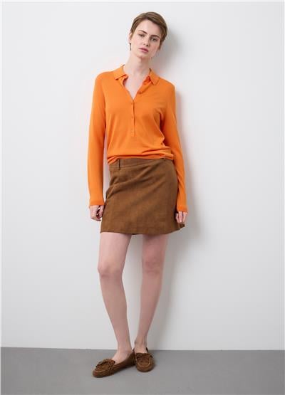 Turuncu Lyocell ve Pamuktan Üretilmiş Normal Kesim Polo Yaka Kazak