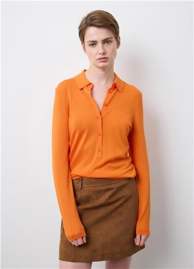 Turuncu Lyocell ve Pamuktan Üretilmiş Normal Kesim Polo Yaka Kazak