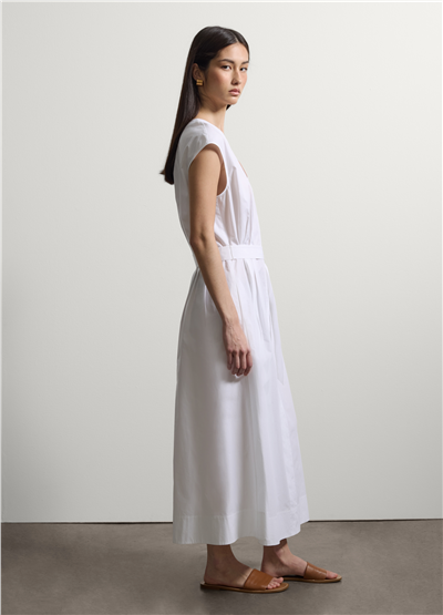 Beyaz Oversize V Yaka Midi Elbise