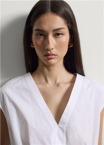 Beyaz Oversize V Yaka Midi Elbise