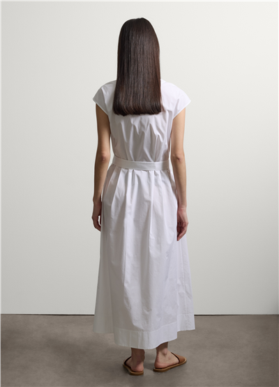 Beyaz Oversize V Yaka Midi Elbise