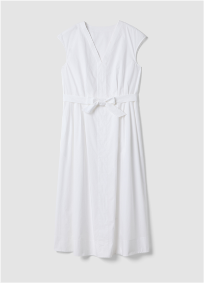 Beyaz Oversize V Yaka Midi Elbise